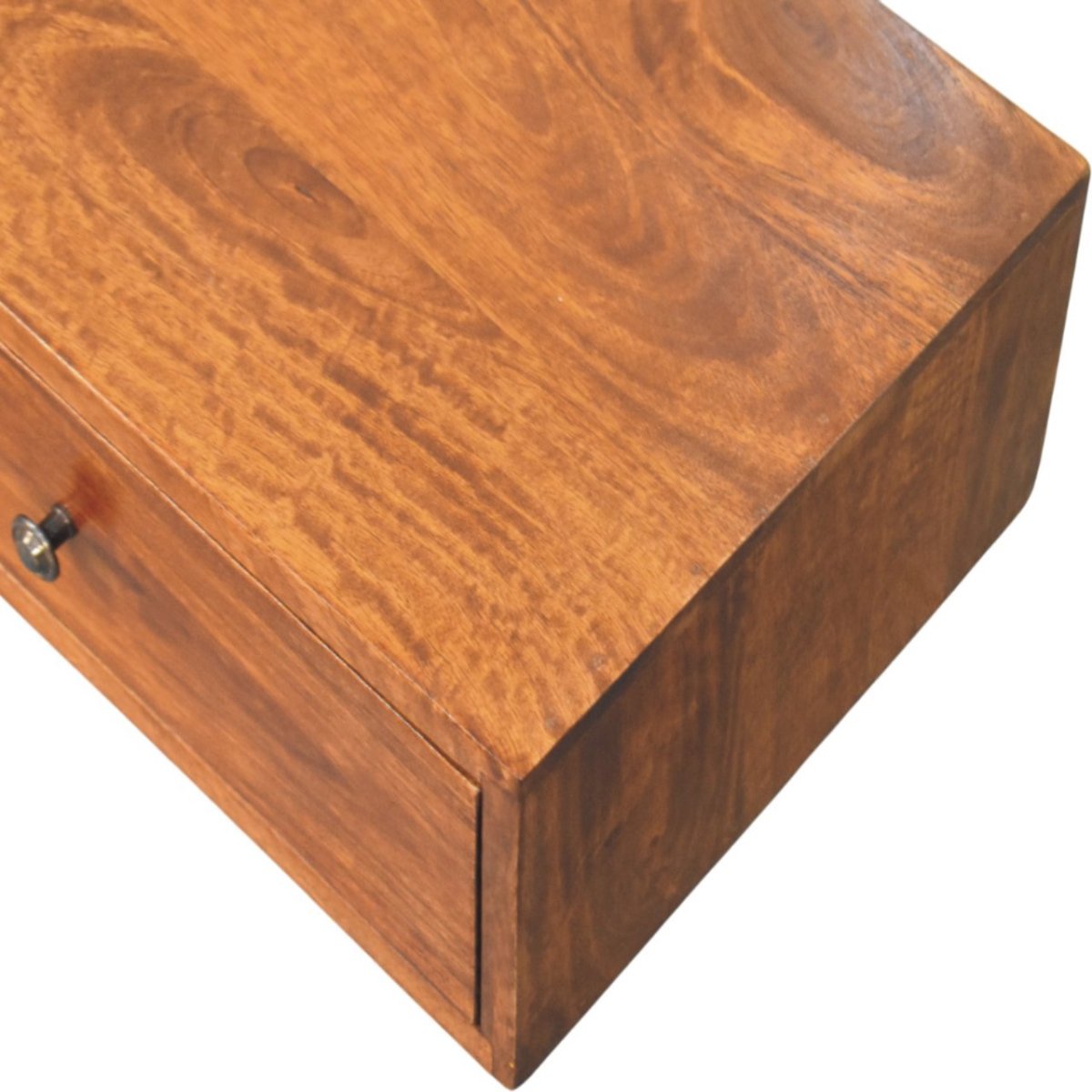 Consolle Sospesa in Mango Massello Finitura Castagno con 2 Cassetti e Pomoli — Linea Sottile