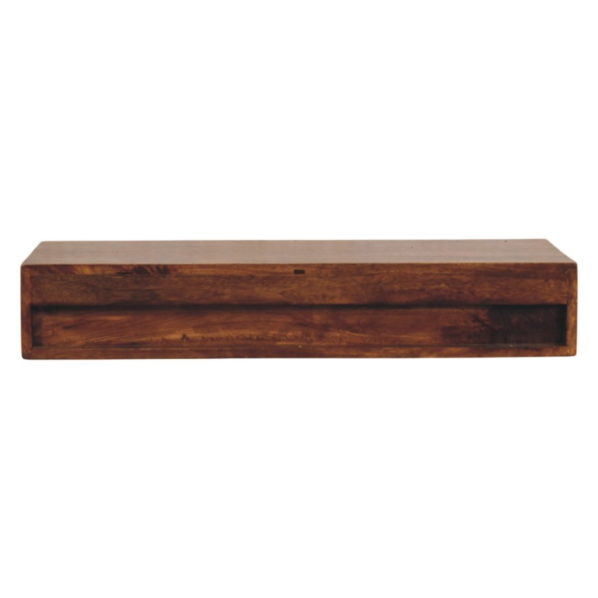 Consolle Sospesa in Mango Massello Finitura Castagno con 2 Cassetti e Pomoli — Linea Sottile