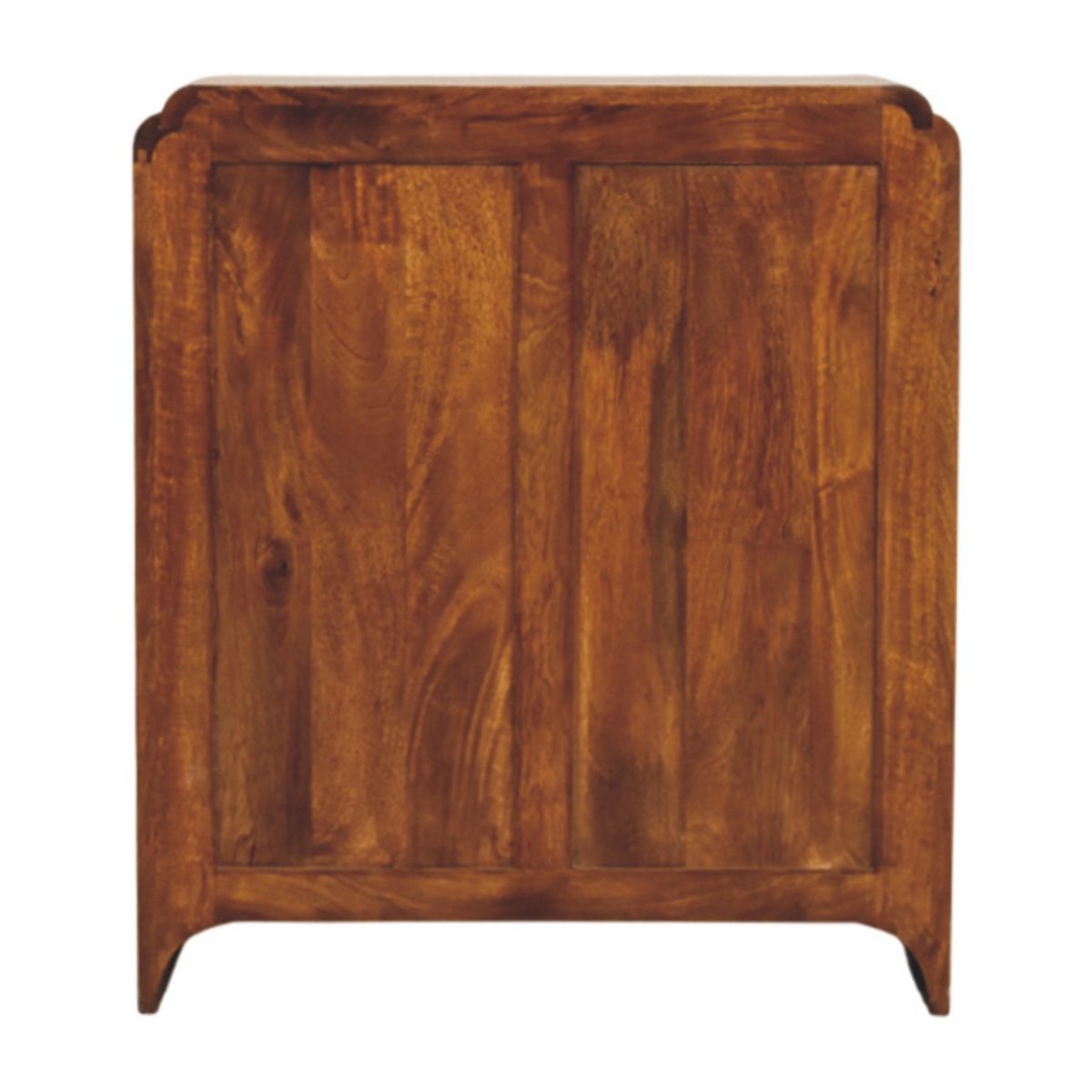 Cassettiera in Mango Massello Finitura Castagno con 3 Cassetti, Pomoli in Ottone e Base Smerlata