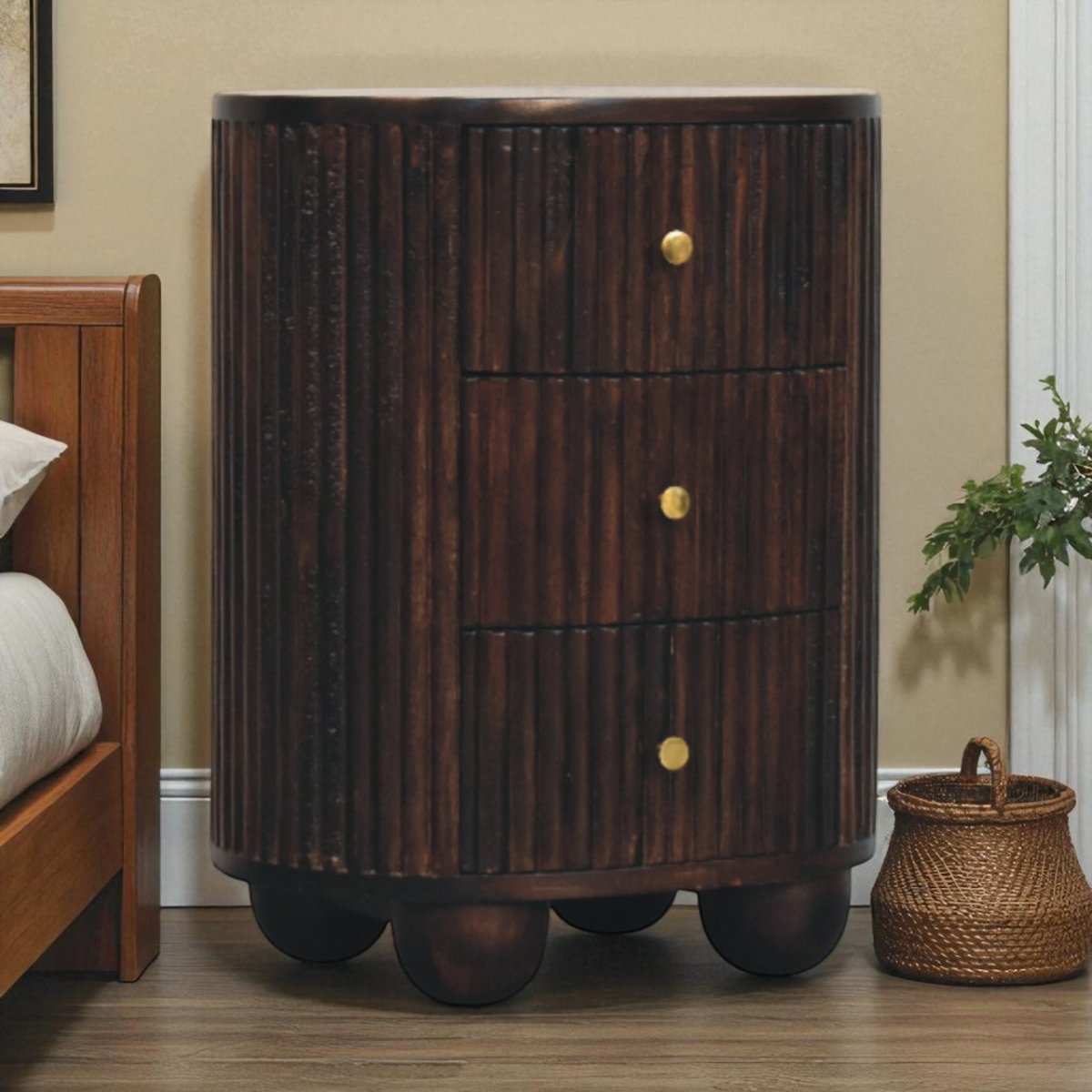 Curved Fluted 3-Drawer Bedside