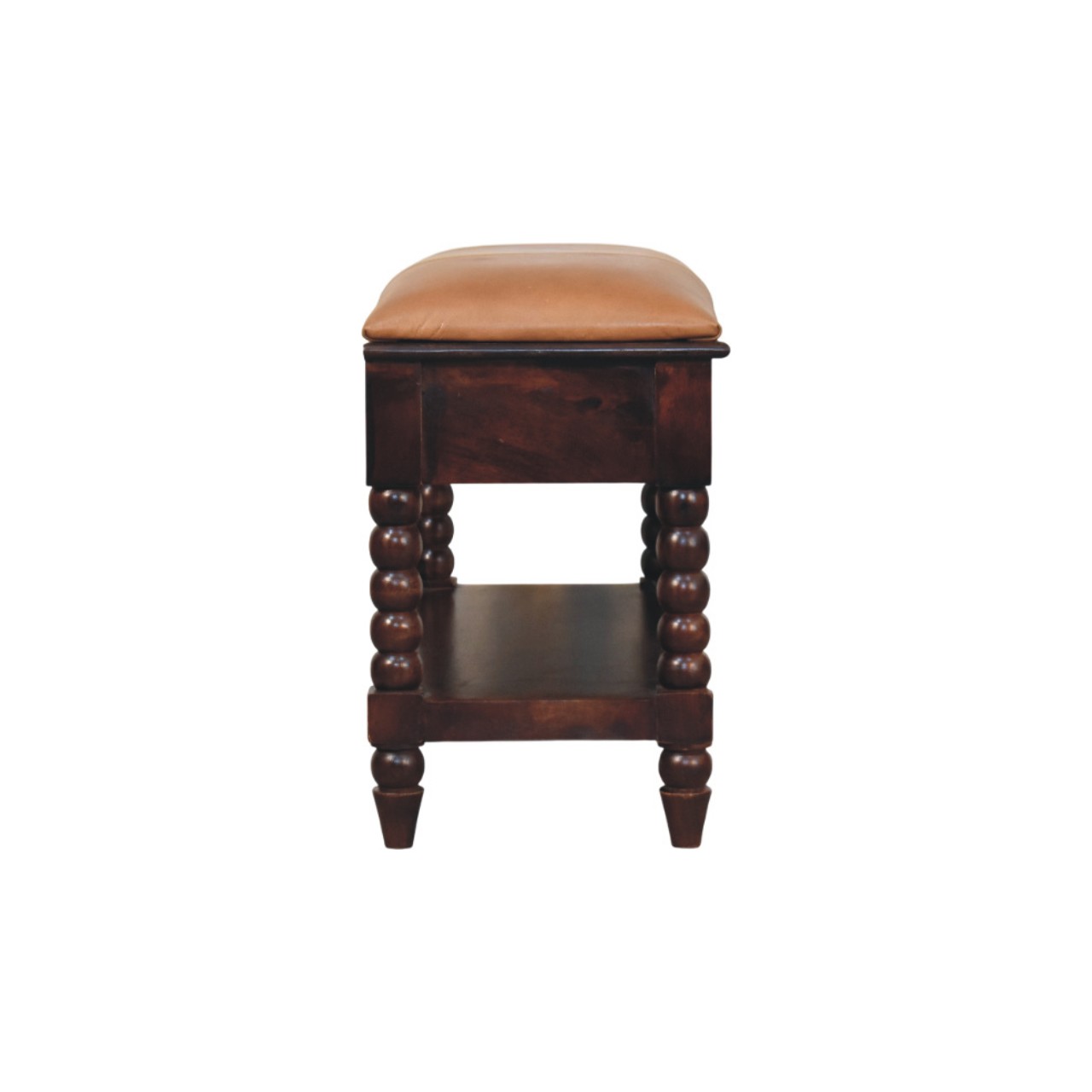 Panca Spindle in legno di mango e pelle, finitura Winewood