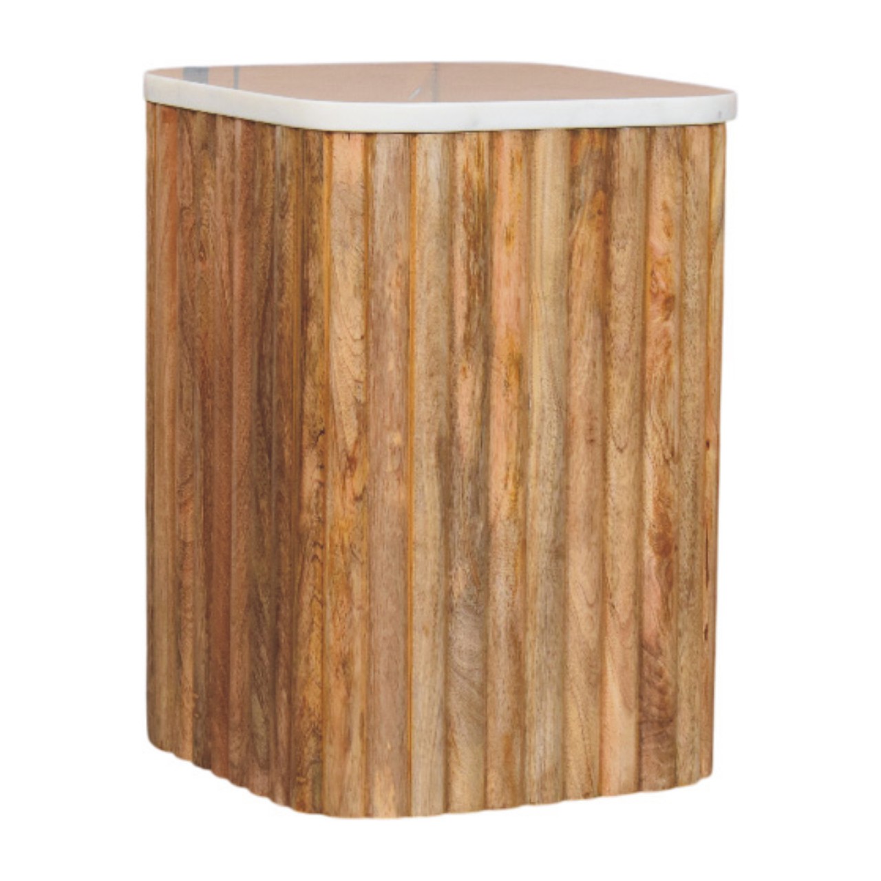 Tavolino in Mango Massello Oak-ish con Piano in Marmo e Gambe Scanalate