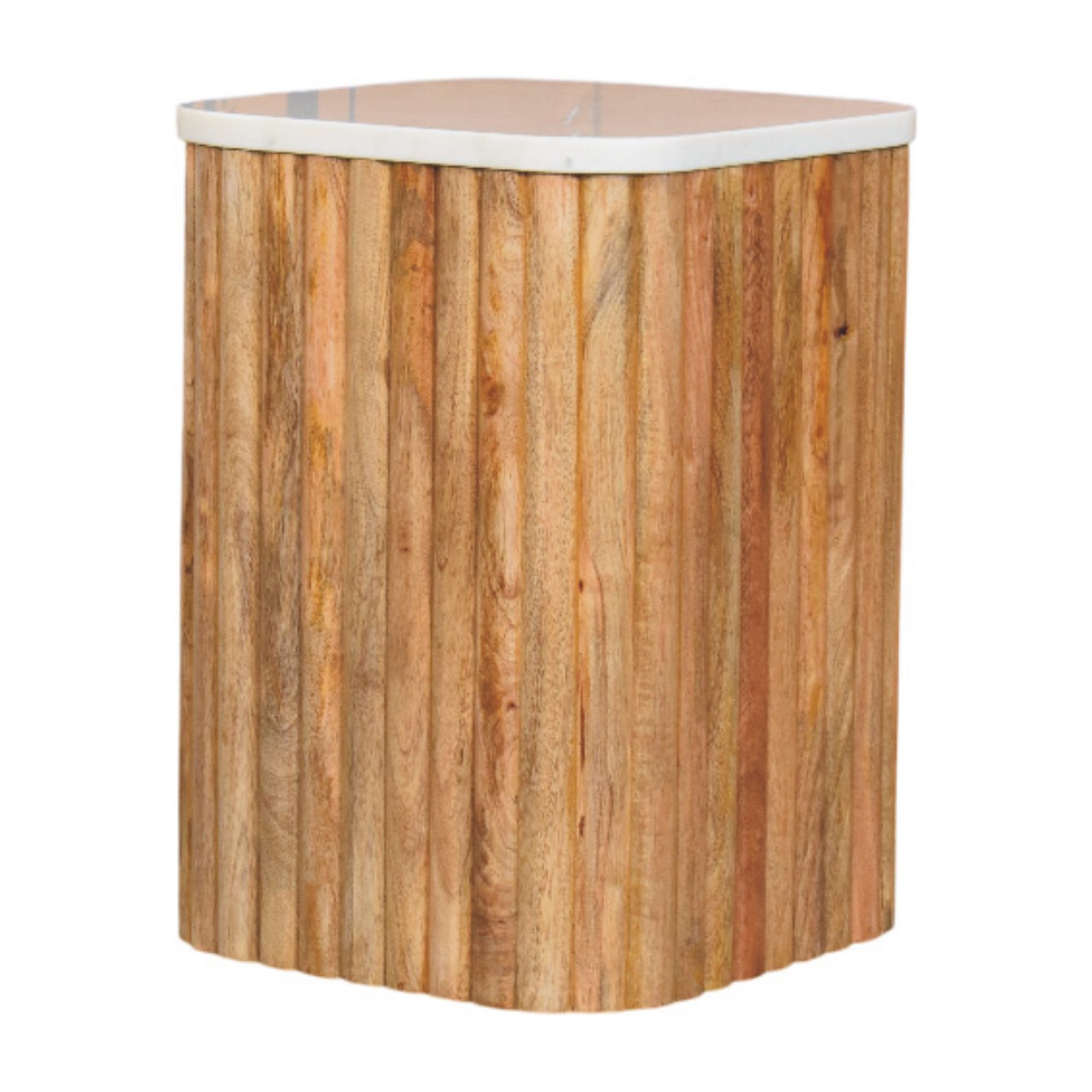 Tavolino in Mango Massello Oak-ish con Piano in Marmo e Gambe Scanalate