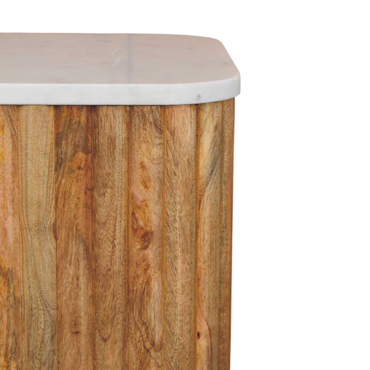 Tavolino in Mango Massello Oak-ish con Piano in Marmo e Gambe Scanalate