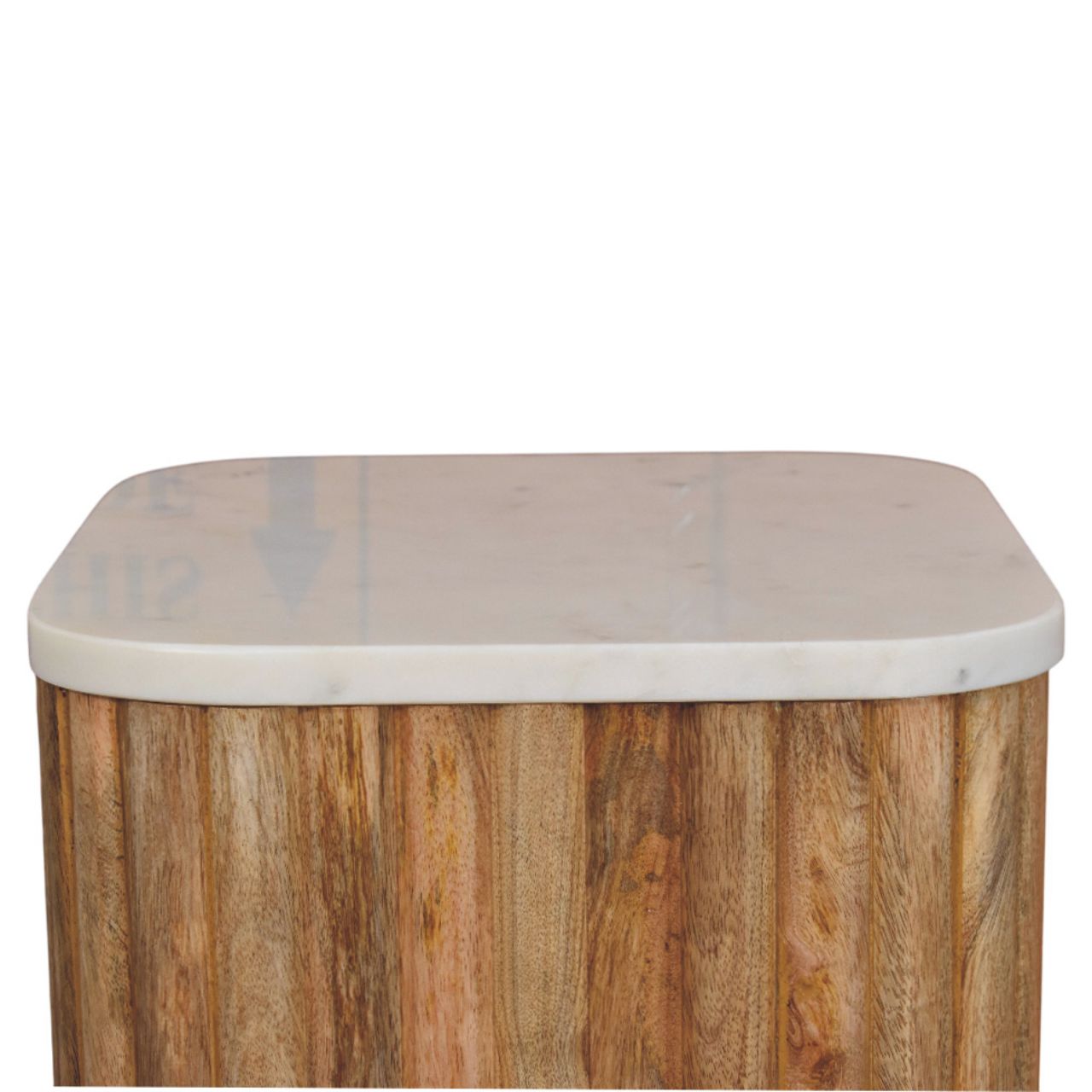 Tavolino in Mango Massello Oak-ish con Piano in Marmo e Gambe Scanalate