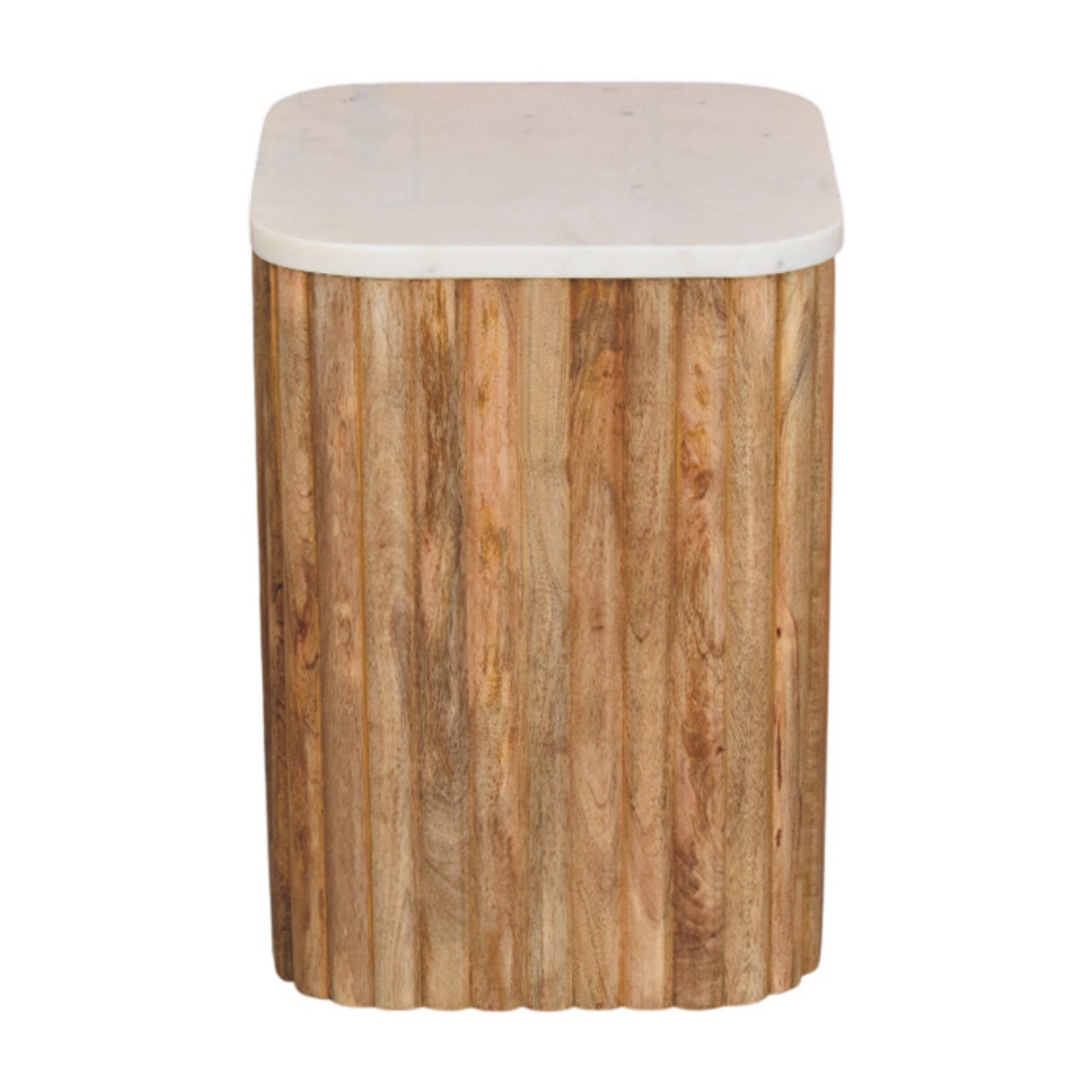 Tavolino in Mango Massello Oak-ish con Piano in Marmo e Gambe Scanalate