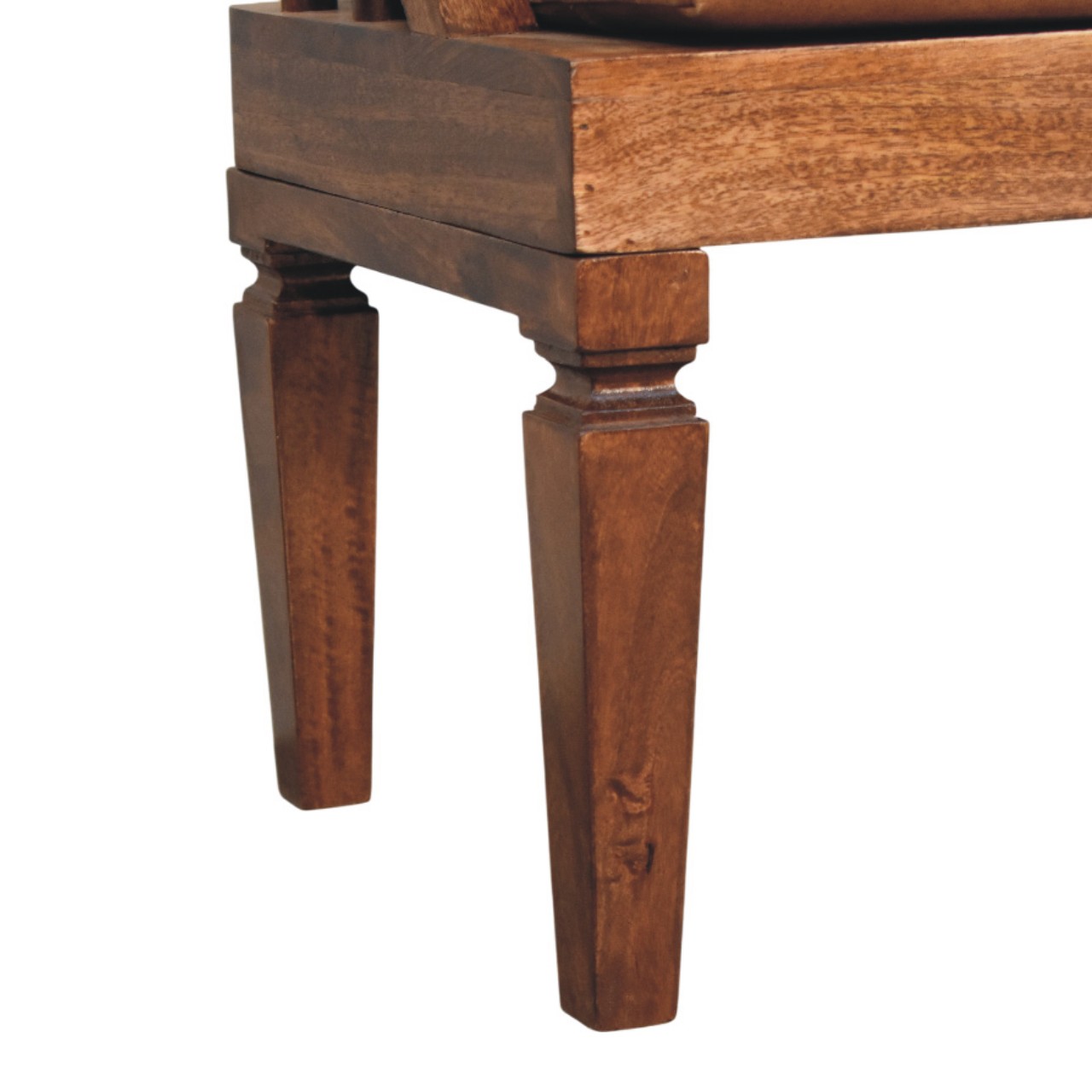 Panca in legno di mango e pelle, finitura mandorla tostata