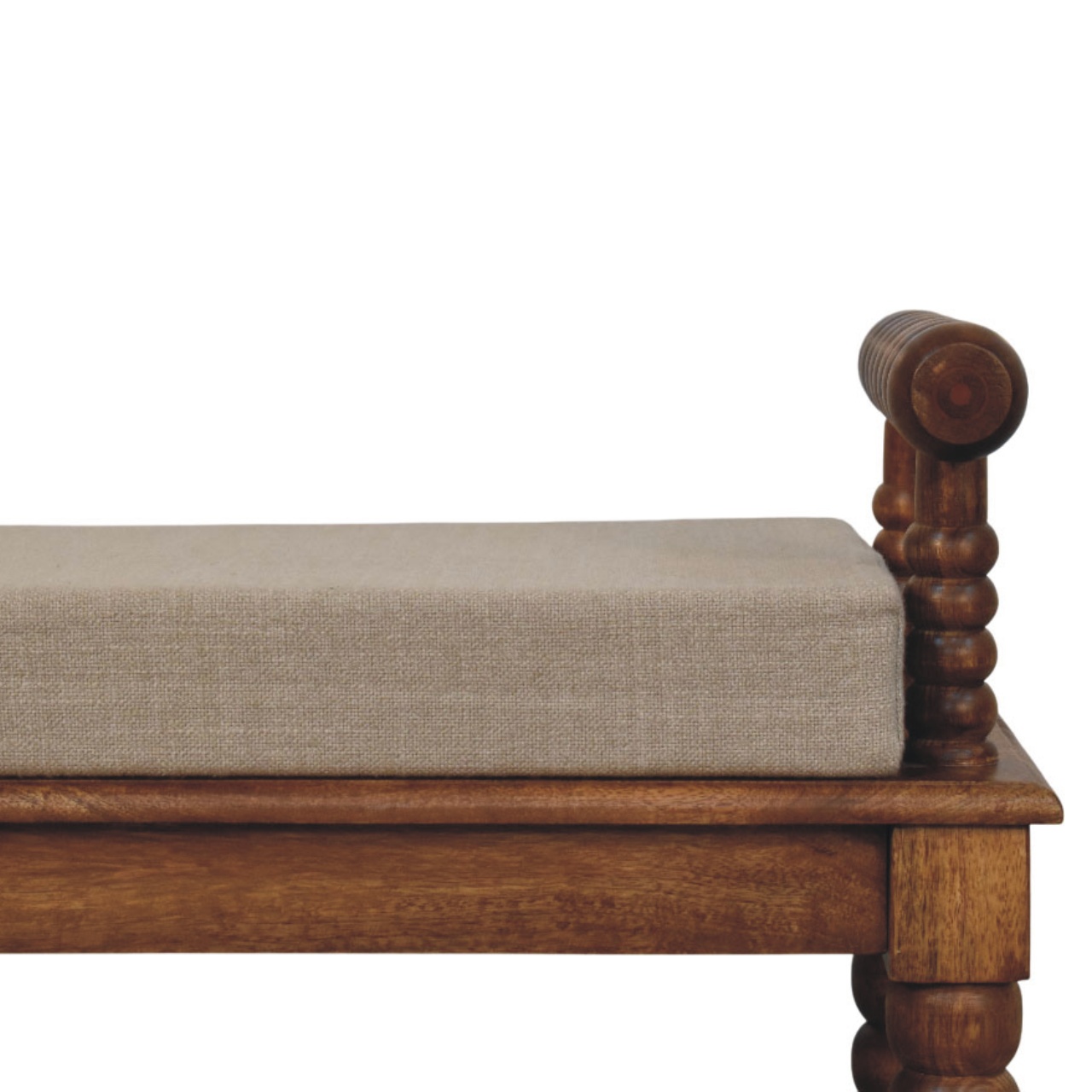 Panca Spindle in legno massello di mango con seduta in lino