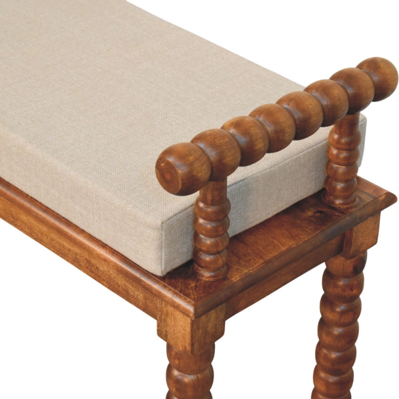 Panca Spindle in legno massello di mango con seduta in lino