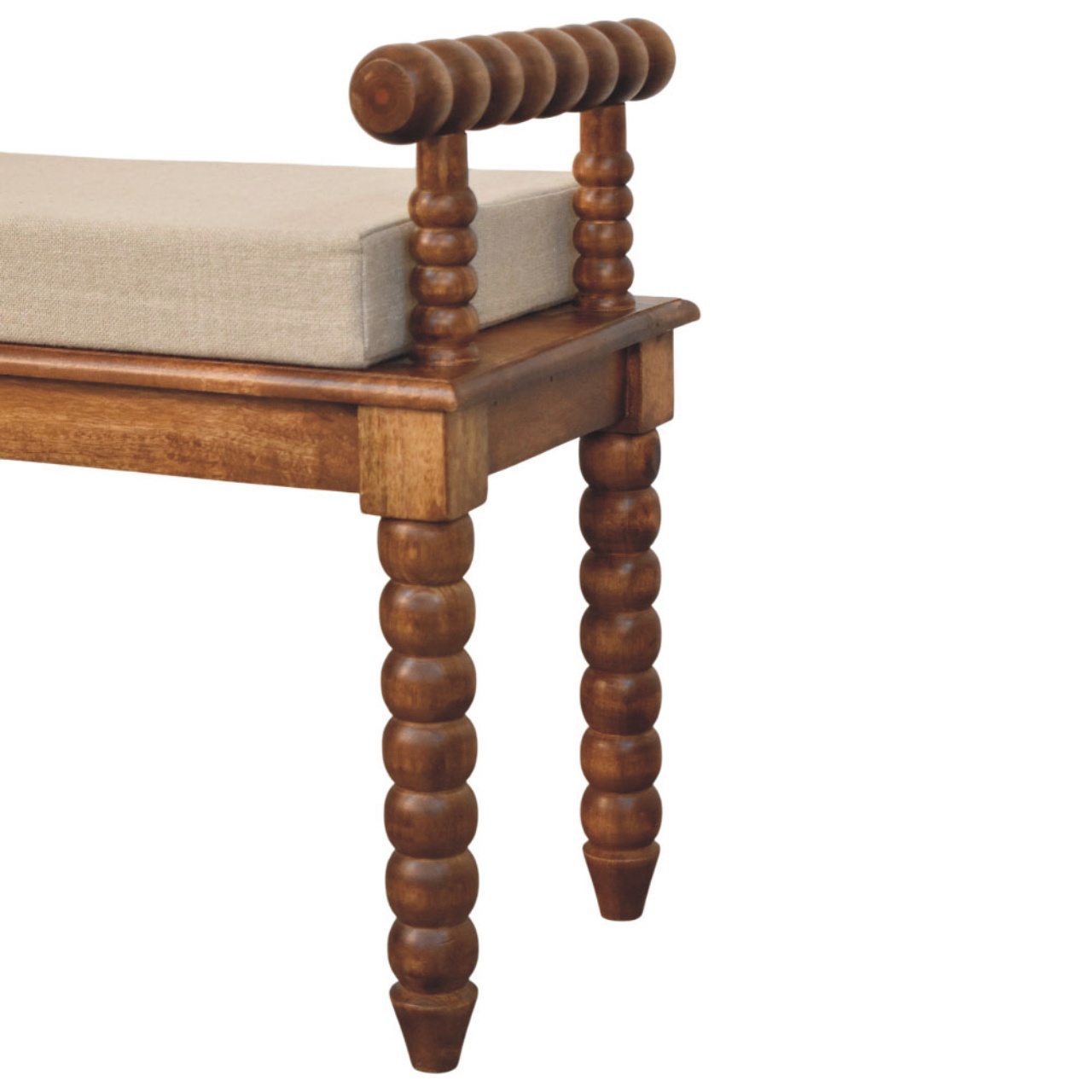 Panca Spindle in legno massello di mango con seduta in lino