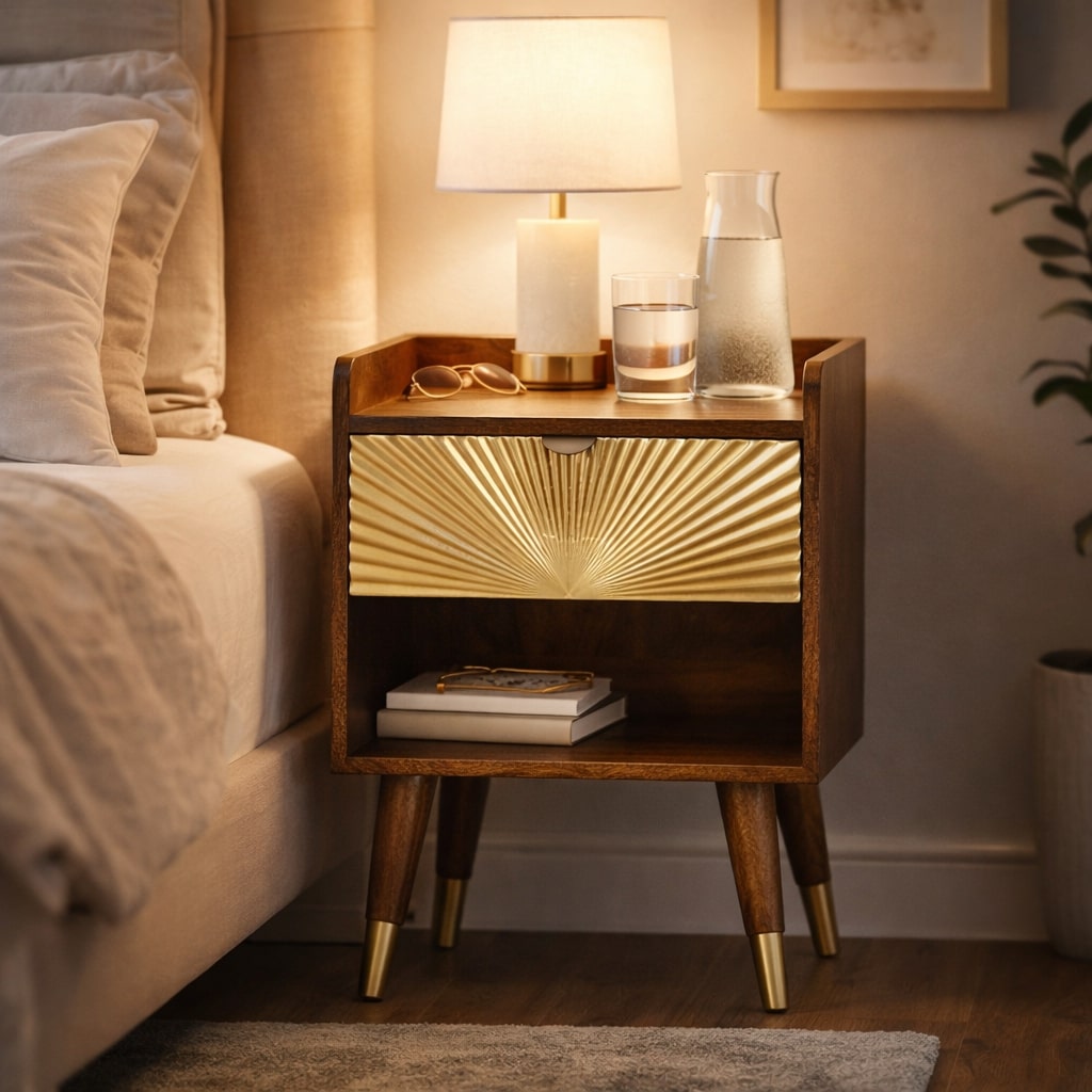 Sunburst Brass Inlay Bedside