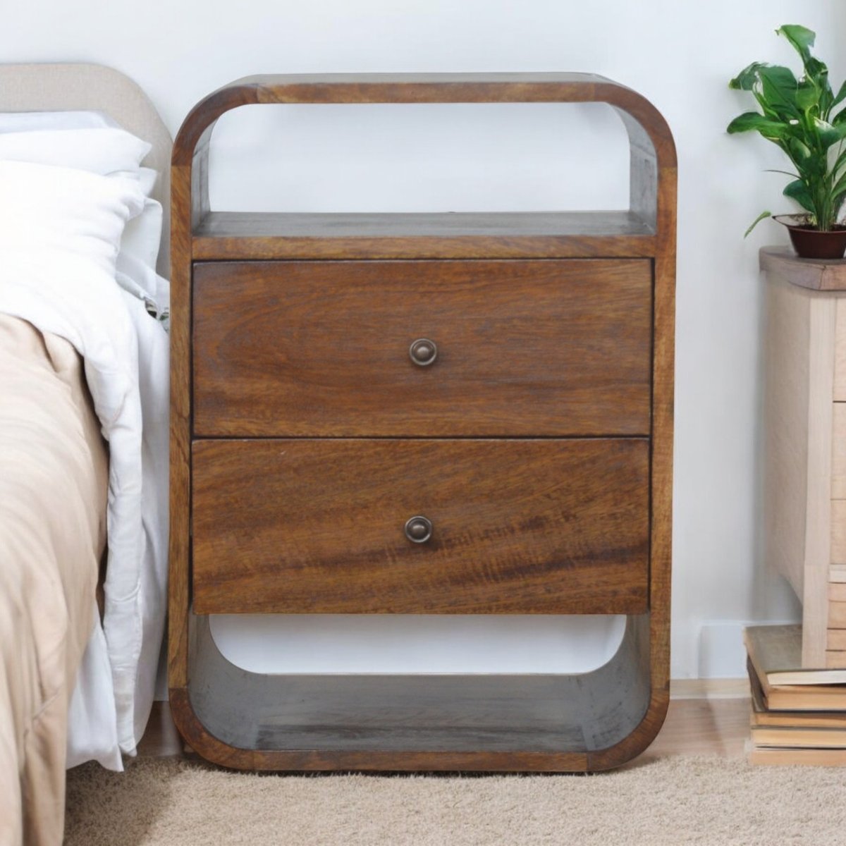 Chestnut Curve 2 Drawer Bedside