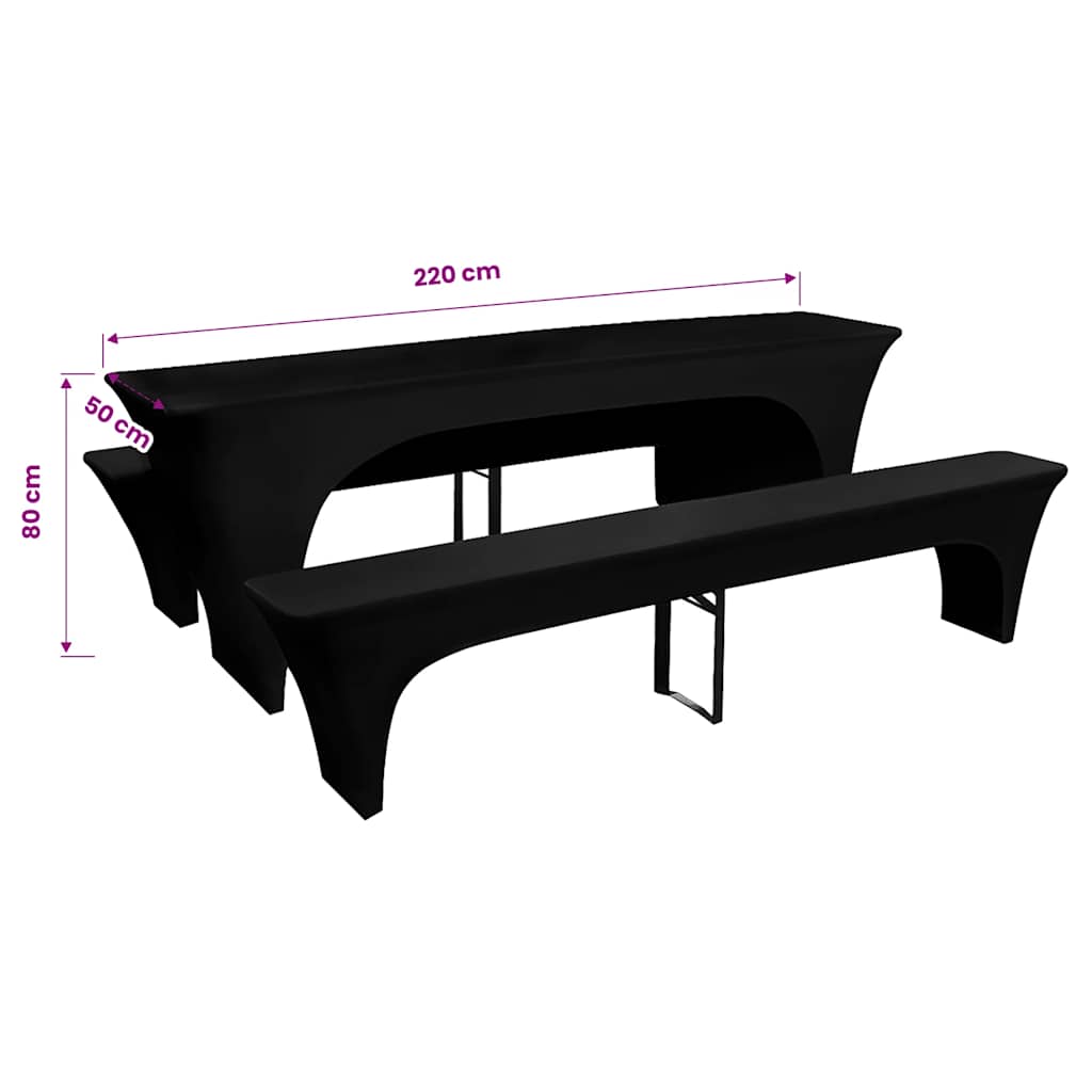 3 Fodere Elasticizzate Tavolo da Birra e panchine Nere 220x50x80 cm