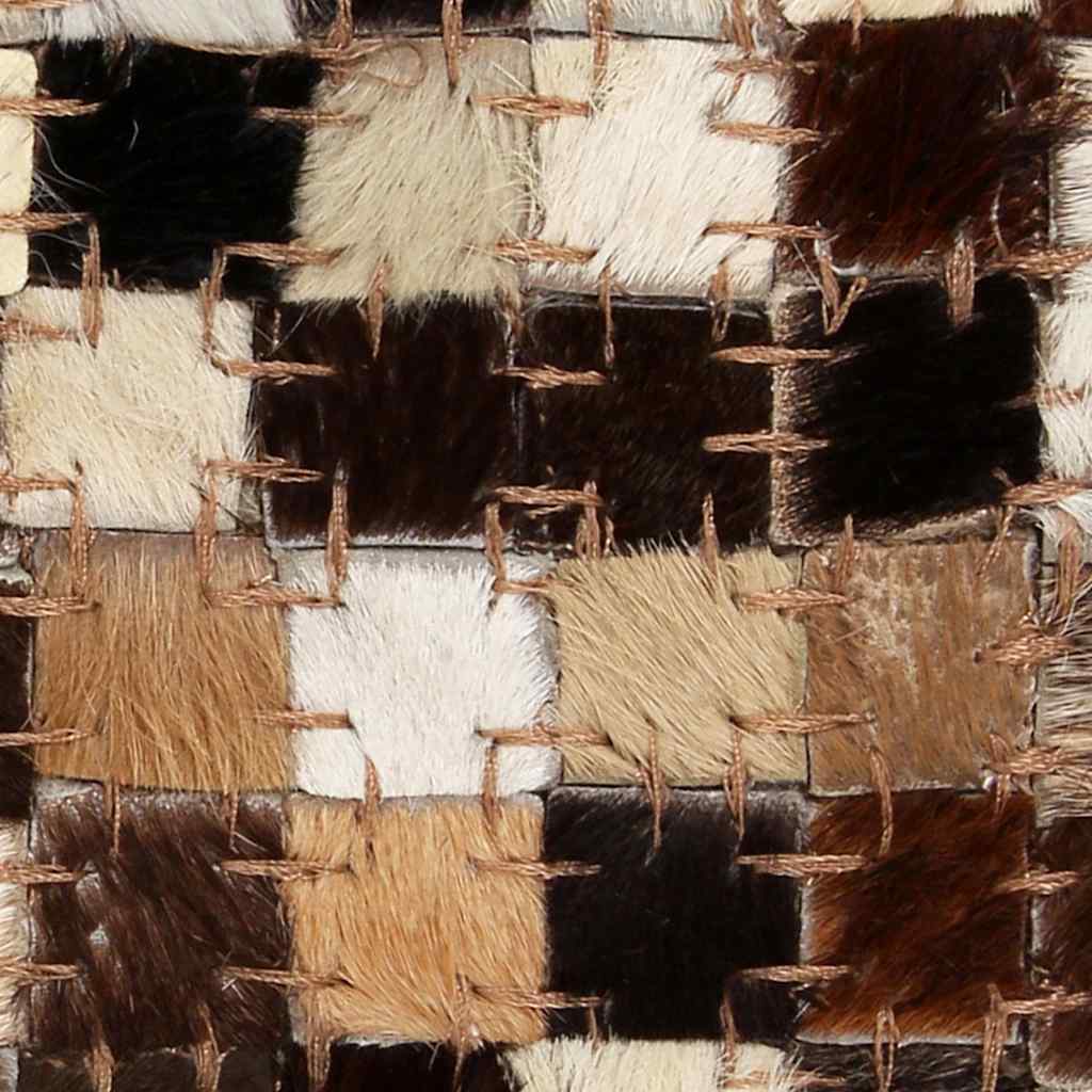 Tappeto Patchwork Pelle Vera 80x150cm a Quadri Marrone/Bianco