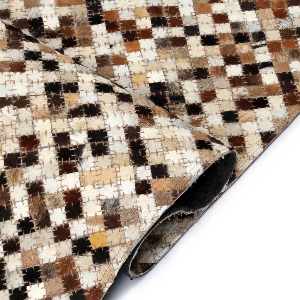 Tappeto Patchwork in Pelle Vera 120x170cm Quadri Marrone/Bianco