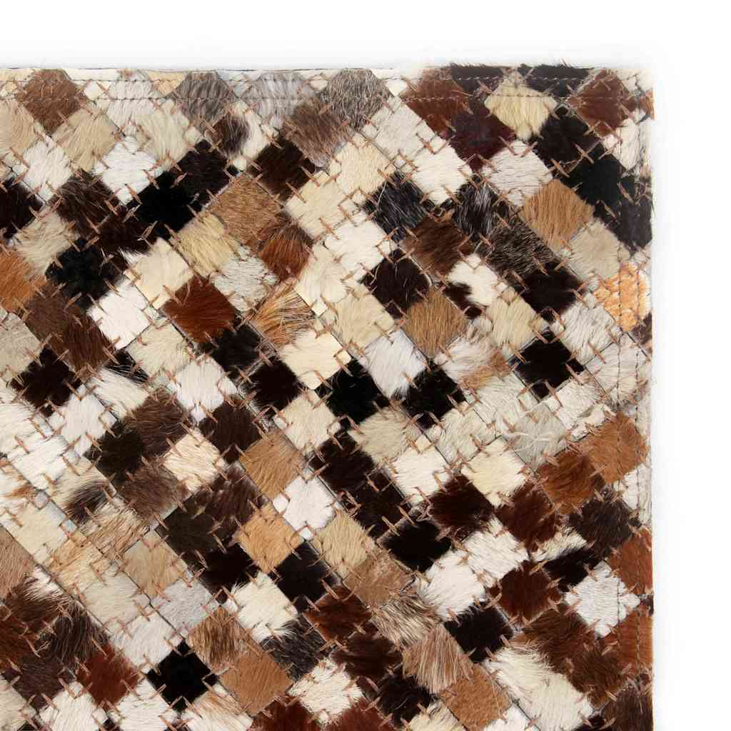 Tappeto Patchwork in Pelle Vera 160x230cm Quadri Marrone/Bianco