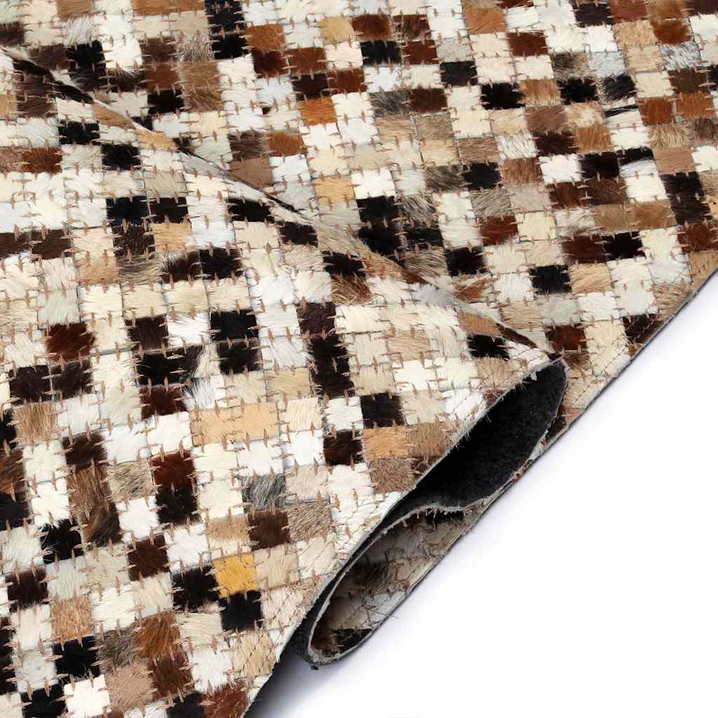 Tappeto Patchwork in Pelle Vera 160x230cm Quadri Marrone/Bianco