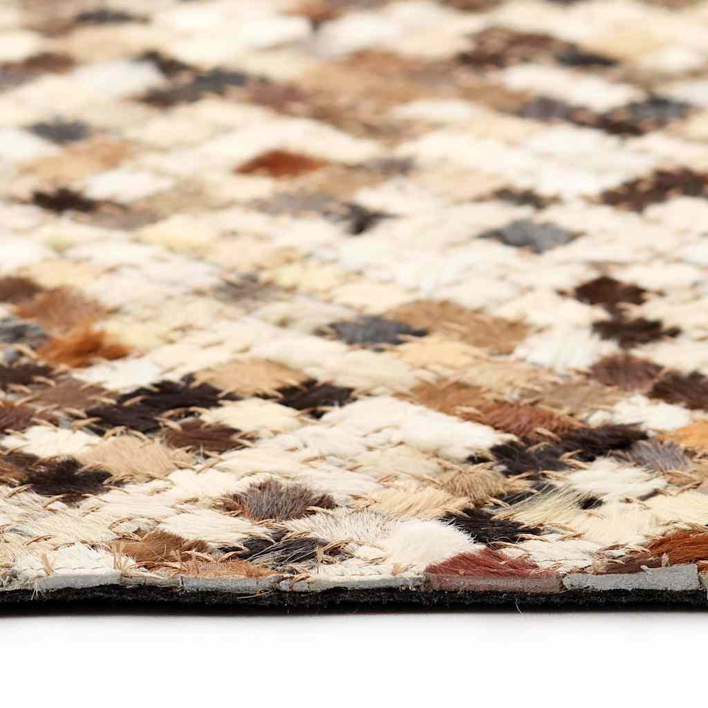 Tappeto Patchwork in Pelle Vera 160x230cm Quadri Marrone/Bianco