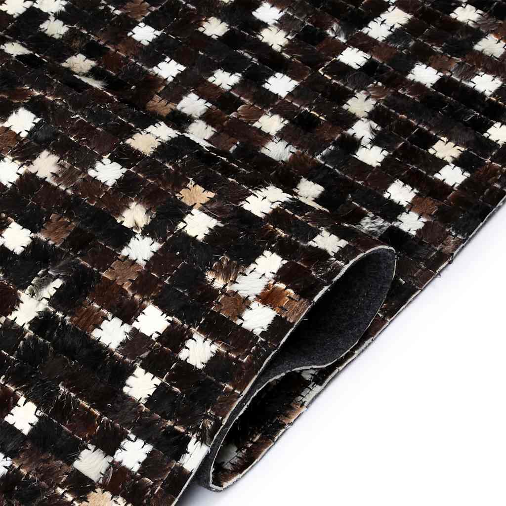Tappeto Patchwork in Pelle Vera 120x170 cm Quadri Marrone/Bianco