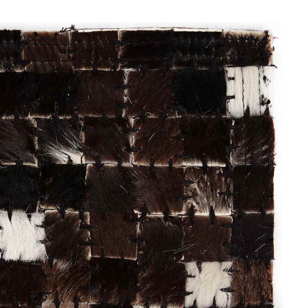 Tappeto Patchwork in Pelle Vera 160x230cm Quadri Marrone/Bianco