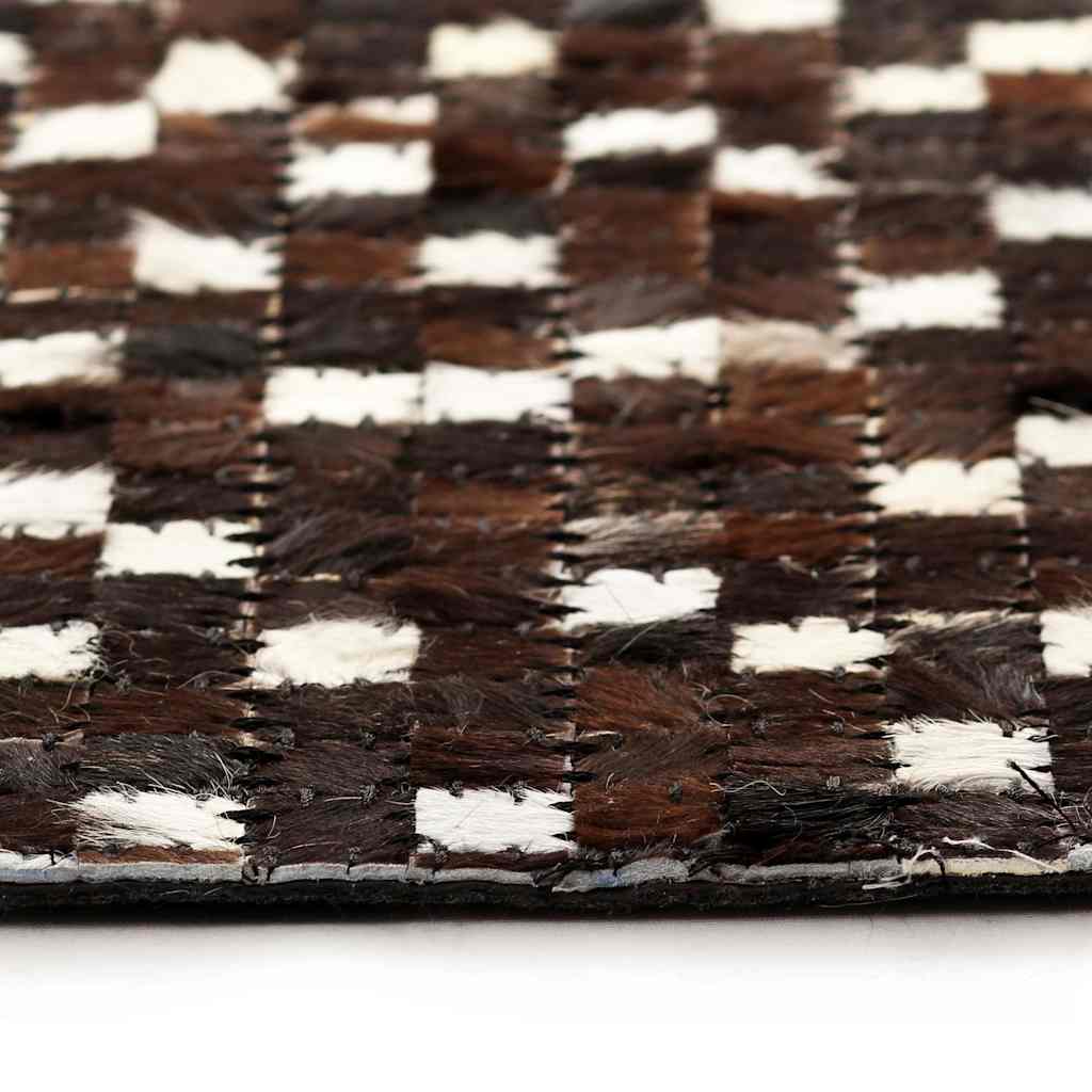 Tappeto Patchwork in Pelle Vera 160x230cm Quadri Marrone/Bianco