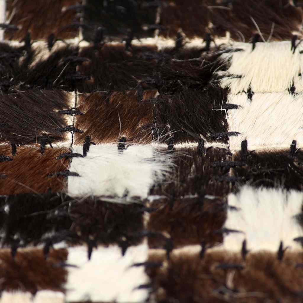Tappeto Patchwork in Pelle Vera 160x230cm Quadri Marrone/Bianco