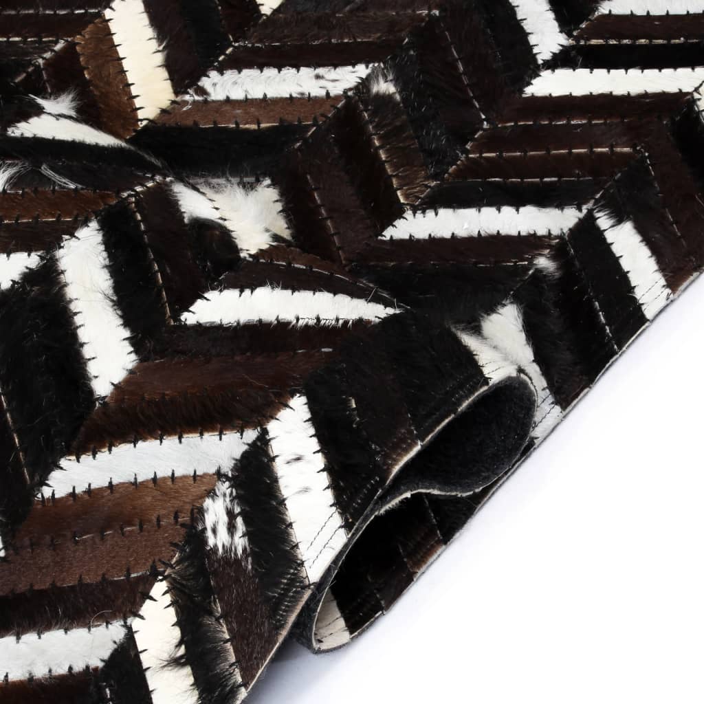Tappeto Patchwork in Pelle Vera 80x150 cm Chevron Nero/Bianco