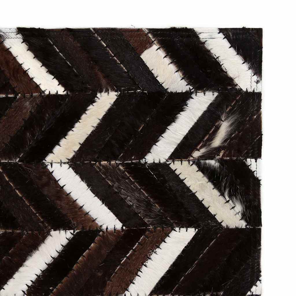 Tappeto Patchwork in Pelle Vera 190x290cm Chevron Nero/Bianco