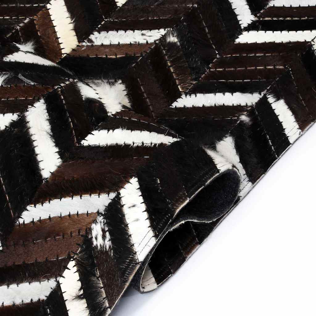Tappeto Patchwork in Pelle Vera 190x290cm Chevron Nero/Bianco