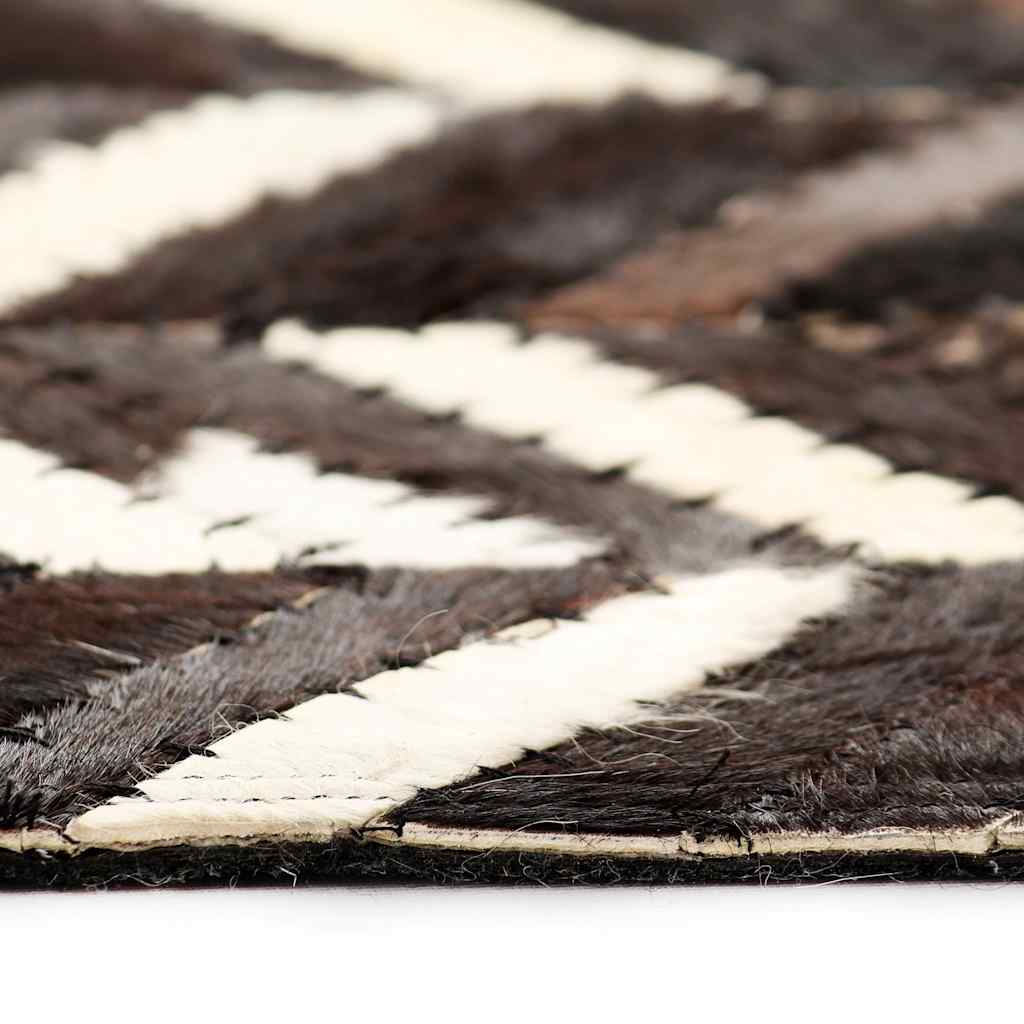 Tappeto Patchwork in Pelle Vera 190x290cm Chevron Nero/Bianco