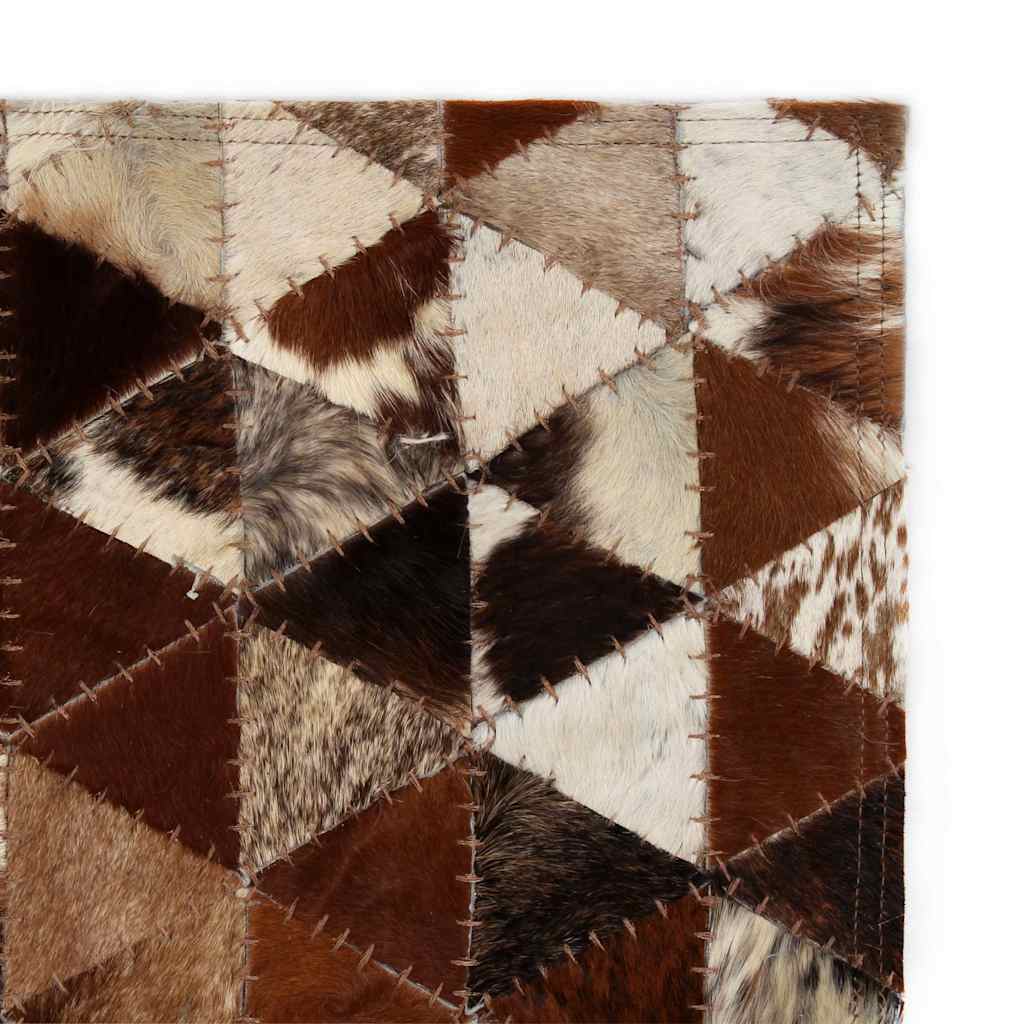 Tappeto Patchwork Pelle Vera 80x150 cm Triangoli Marrone/Bianco