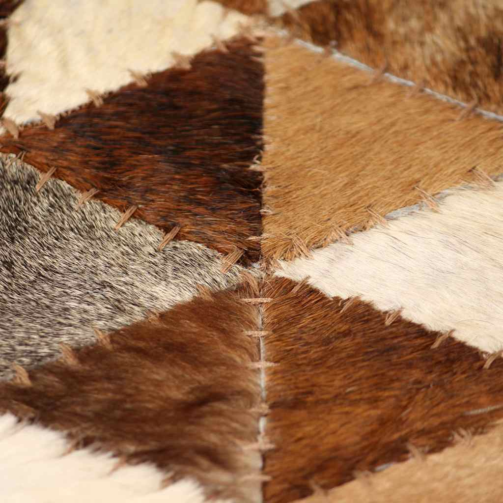Tappeto Patchwork Pelle Vera 80x150 cm Triangoli Marrone/Bianco