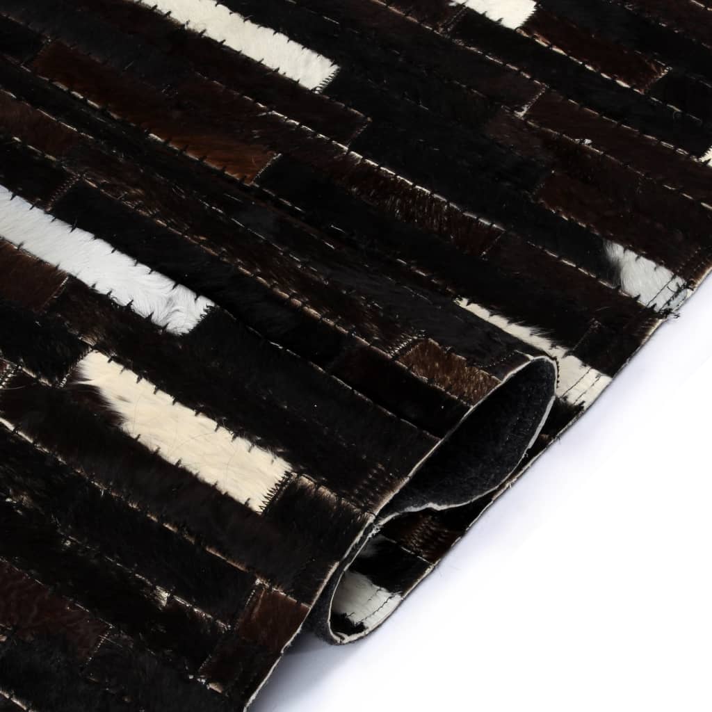 Tappeto Patchwork in Pelle Vera 80x150cm a Strisce Nero/Bianco