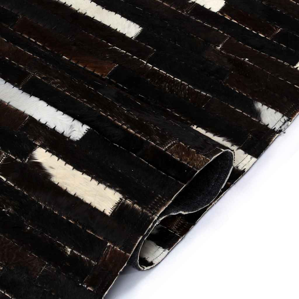 Tappeto Patchwork in Pelle Vera 160x230 cm Quadri Nero/Bianco