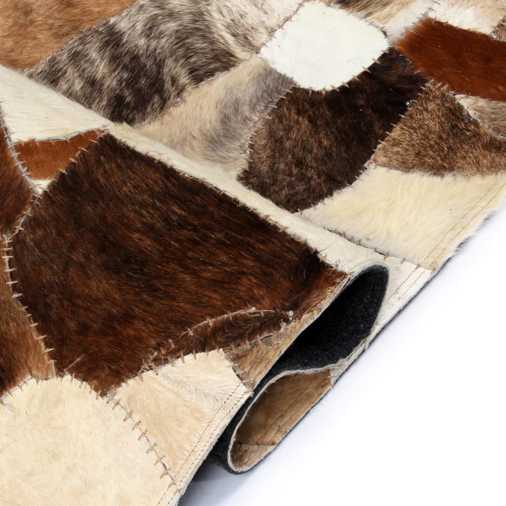 Tappeto Patchwork Pelle Vera 80x150 cm Casuale Marrone/Bianco