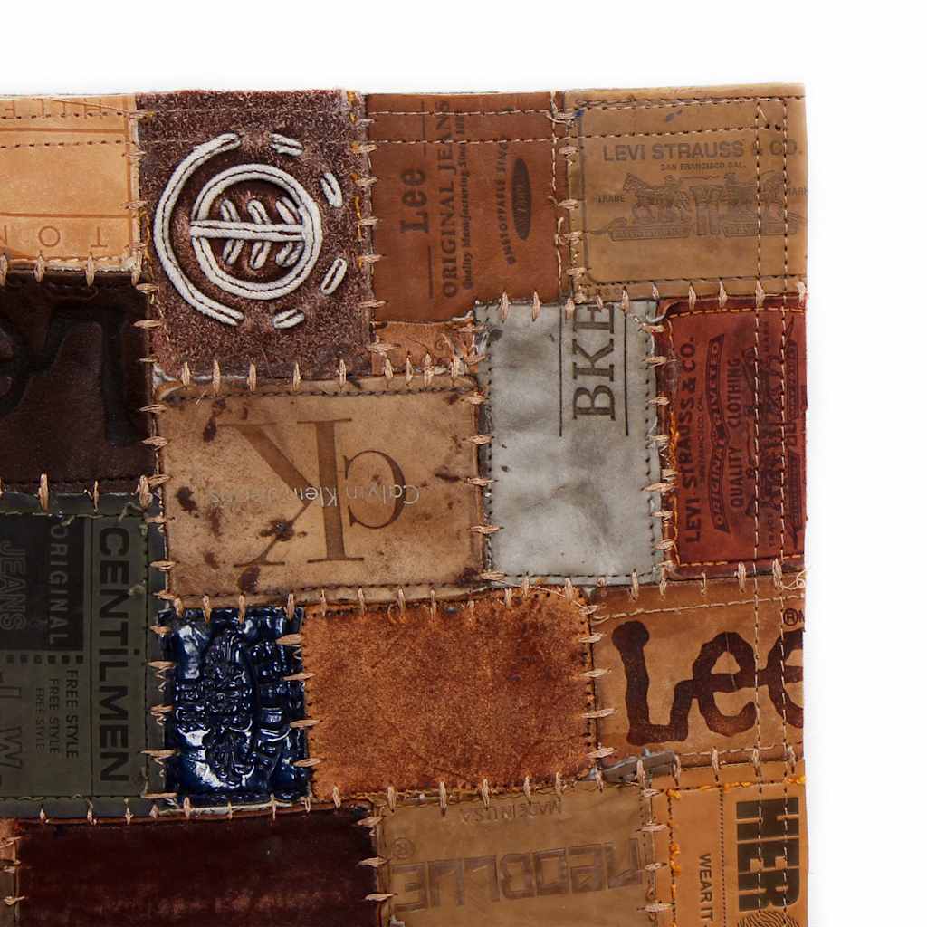Tappeto Patchwork Etichette Jeans in Pelle 160x230 cm Marrone