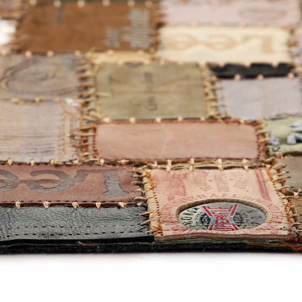 Tappeto Patchwork Etichette Jeans in Pelle 160x230 cm Marrone