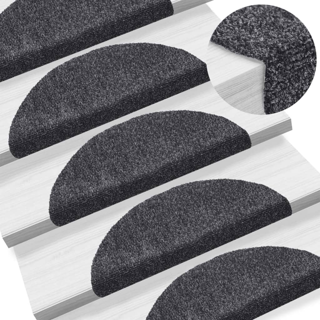 Tappetini per scale autoadesivi 15 pz 56x17x3 cm Grigio scuro semicircolari