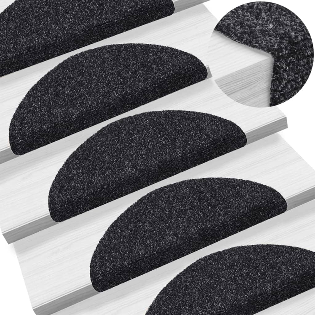 Tappetini per scale autoadesivi 15 pz 56x17x3 cm neri semicircolari
