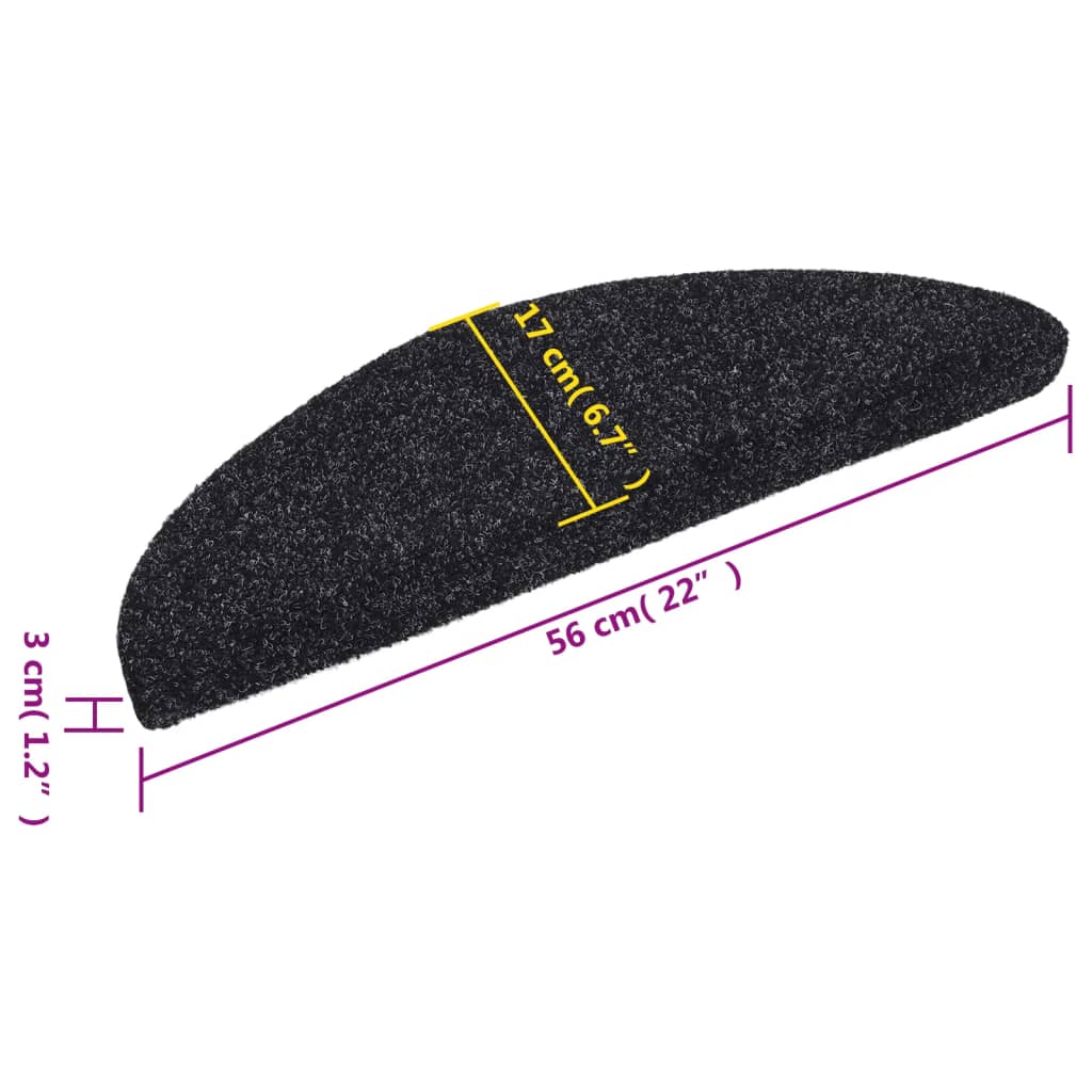 Tappetini per scale autoadesivi 15 pz 56x17x3 cm neri semicircolari