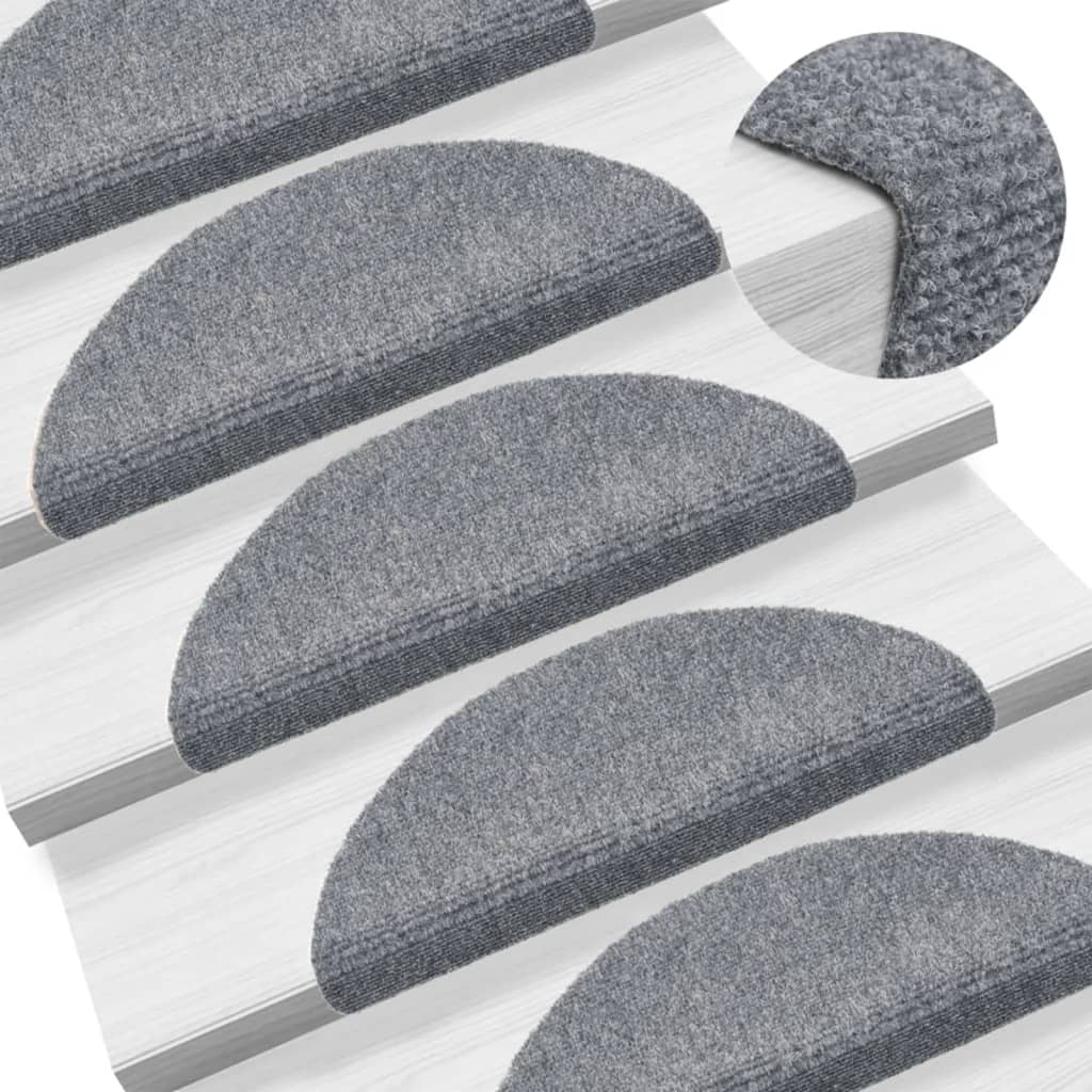 Tappetini per scale autoadesivi 15 pz 56x17x3 cm Grigio chiaro semicircolari