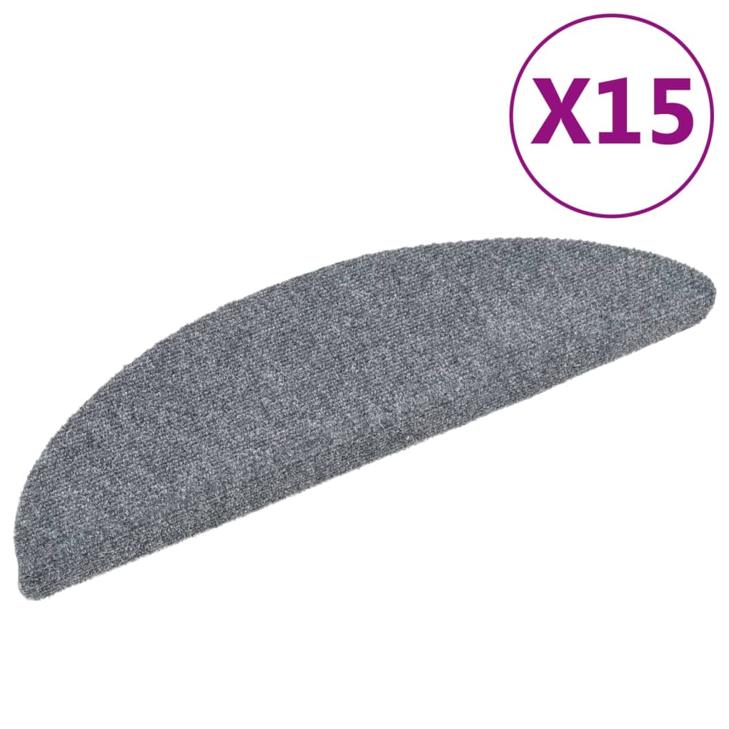 Tappetini per scale autoadesivi 15 pz 56x17x3 cm Grigio chiaro semicircolari