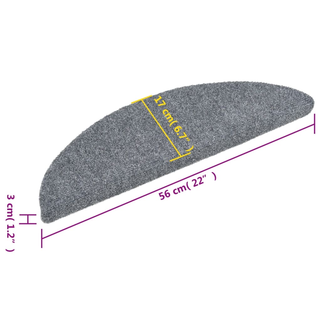 Tappetini per scale autoadesivi 15 pz 56x17x3 cm Grigio chiaro semicircolari