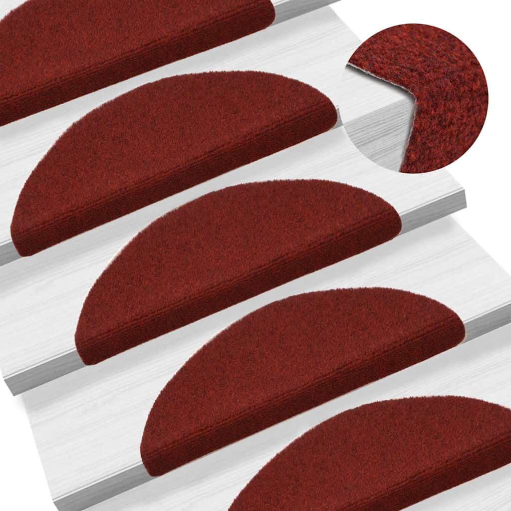 Tappetini per scale autoadesivi 15 pz 56x17x3 cm Bordeaux Rosso Semicircolari
