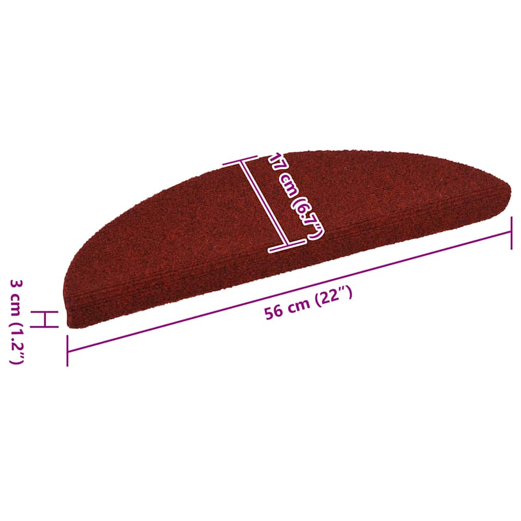 Tappetini per scale autoadesivi 15 pz 56x17x3 cm Bordeaux Rosso Semicircolari