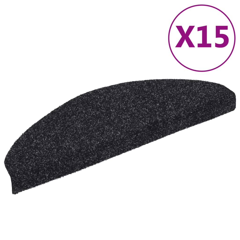 Tappetini per scale autoadesivi 15 pz 65x21x4 cm neri semicircolari grandi