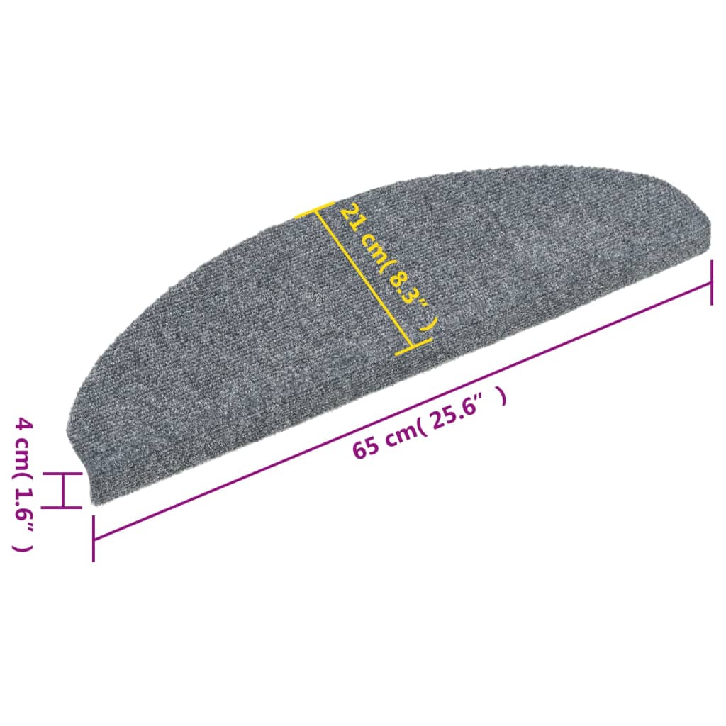 Tappetini per scale autoadesivi 15 pz 65x21x4 cm Grigio chiaro Semicircolari Grandi