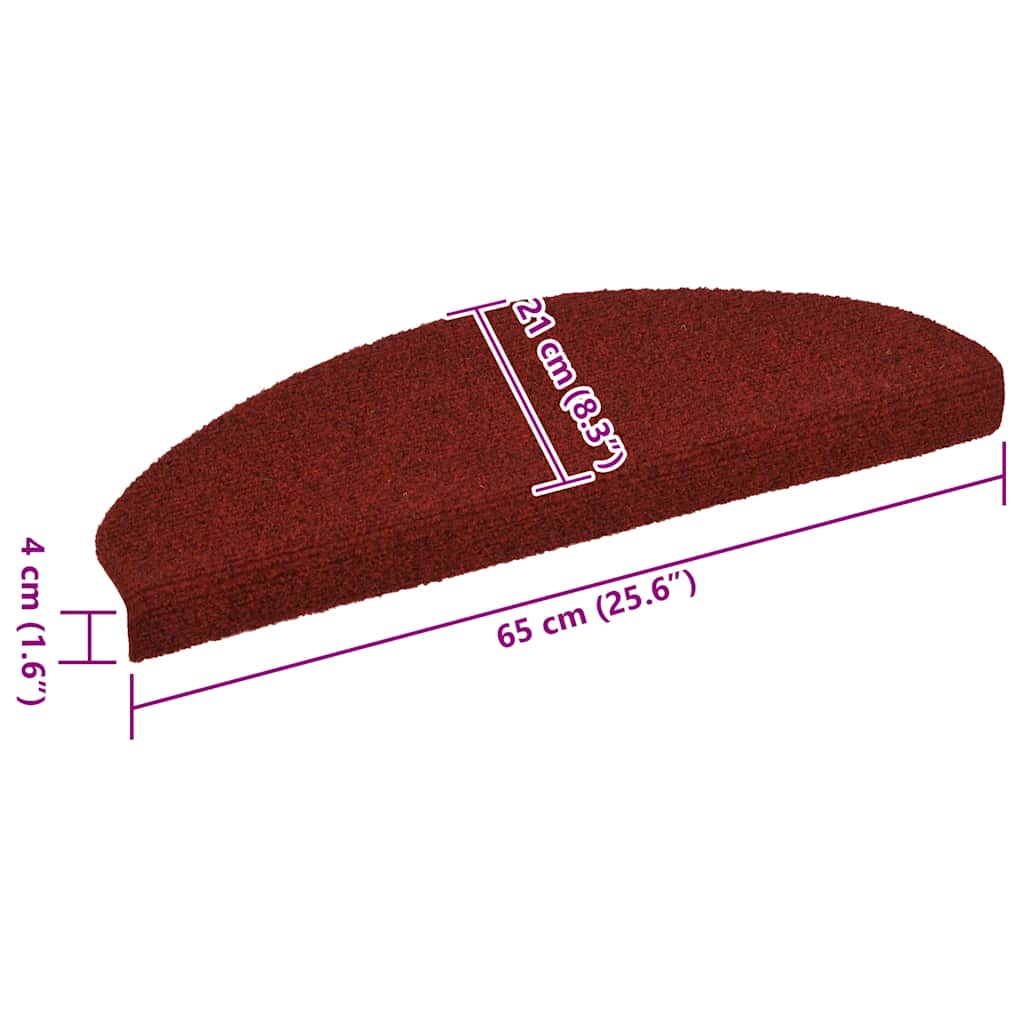 Tappetini per scale autoadesivi 15 pz 65x21x4 cm Bordeaux Rosso Semicircolari Grandi