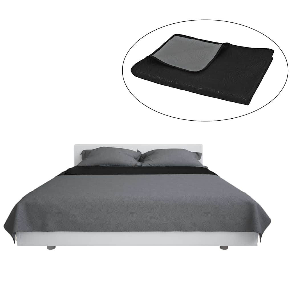 Copriletto Double-Face Trapuntato 230x260 cm Grigio e Nero