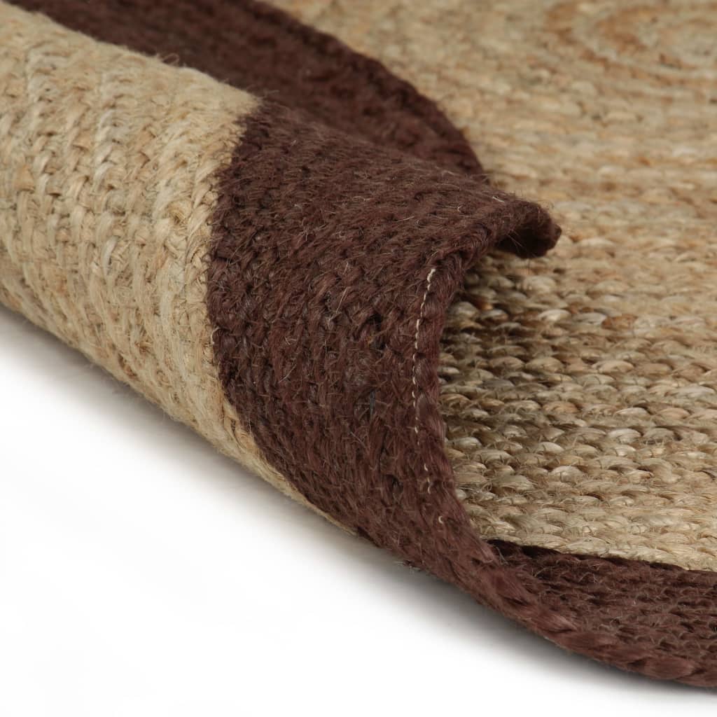 Tappeto Lavorato a Mano in Juta con Bordo Marrone 90 cm